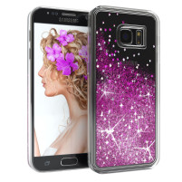 Луксозен силиконов гръб ТПУ FASHION с течност и лилав брокат за Samsung Galaxy S7 G930 прозрачен